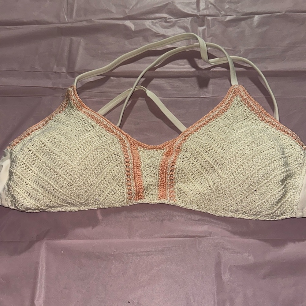 Xhiliration Size Large Crochet Style Bikini Top